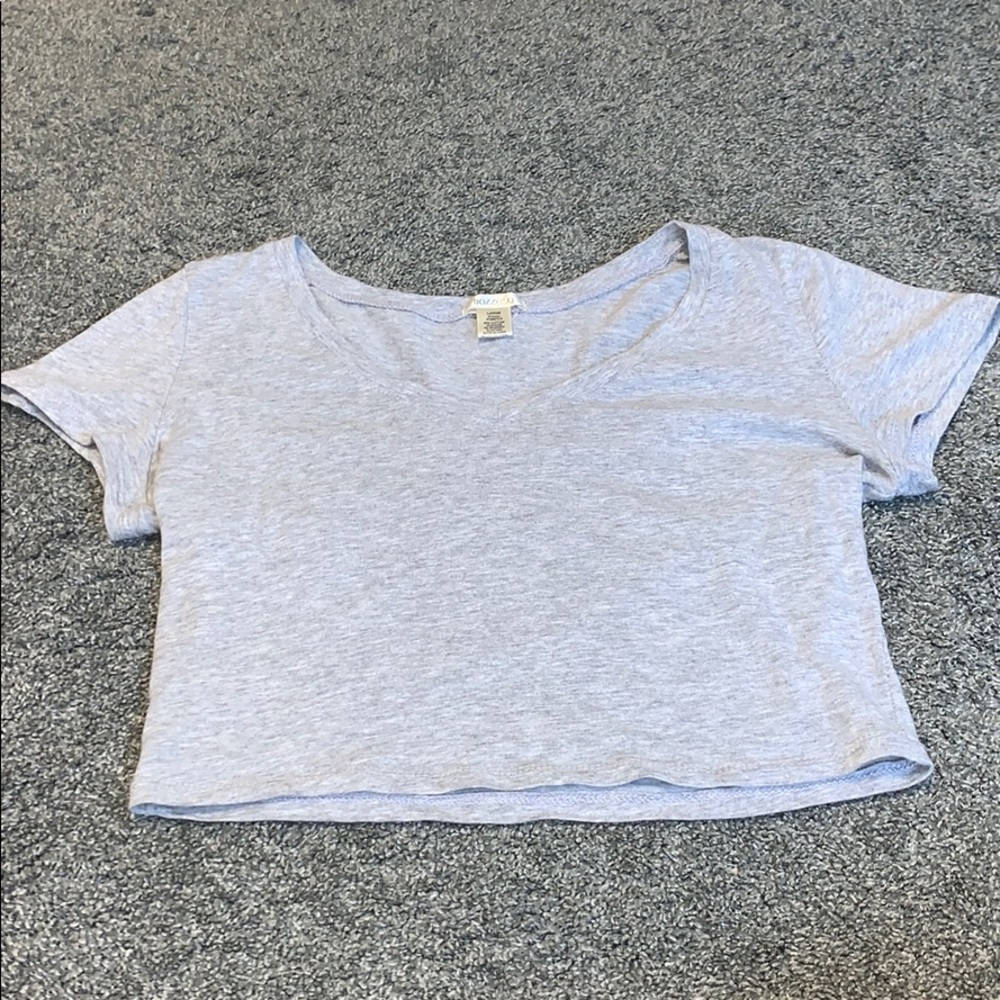Grey short sleeve crop top.